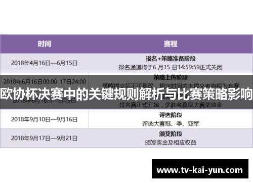 欧协杯决赛中的关键规则解析与比赛策略影响